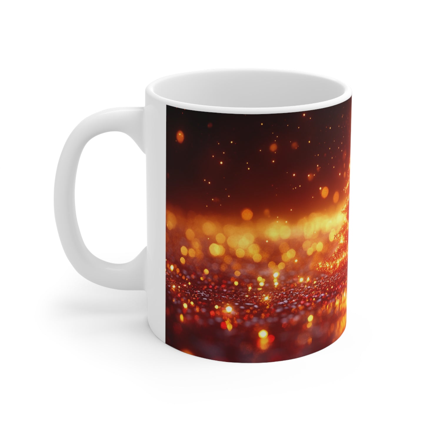 Golden Christmas Tree Fight Ceramic Coffee Cup, 11oz