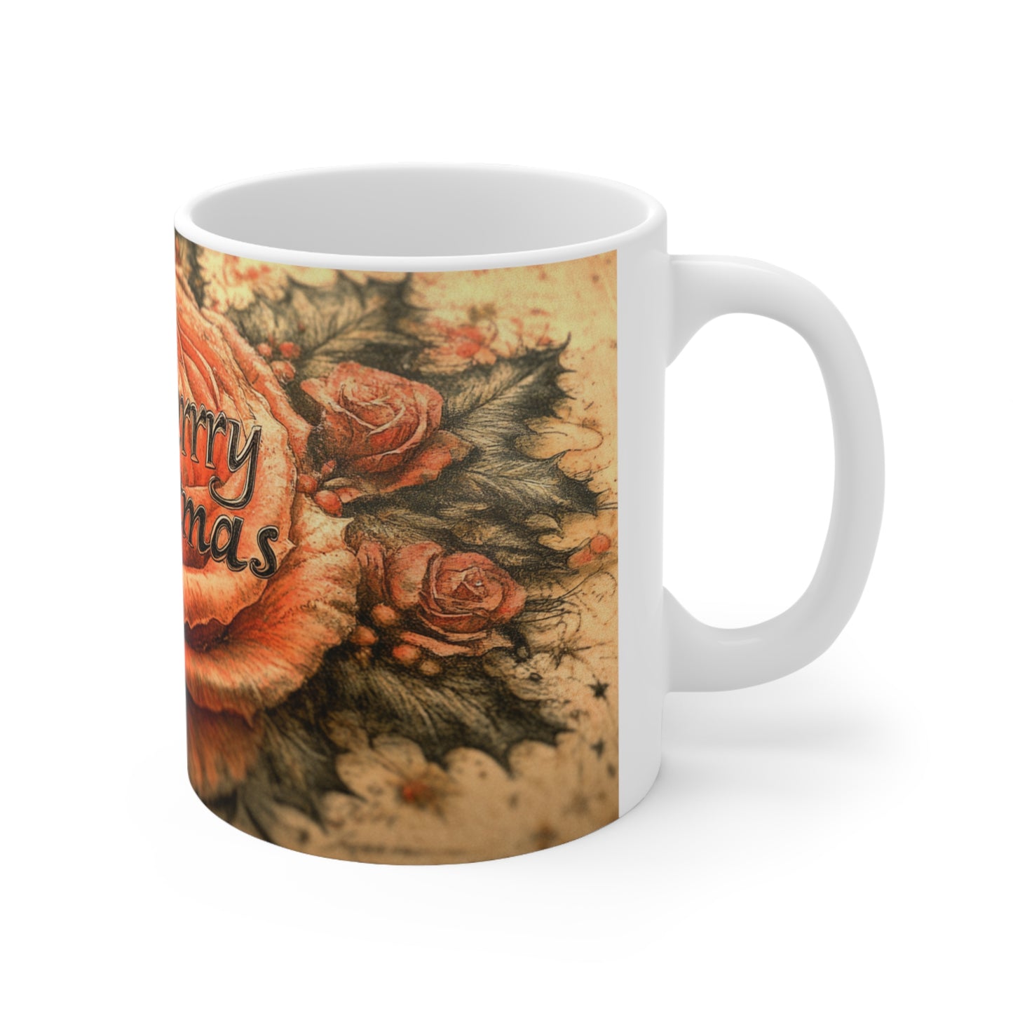 Merry Christmas Rose Ceramic Coffee Cup, 11oz