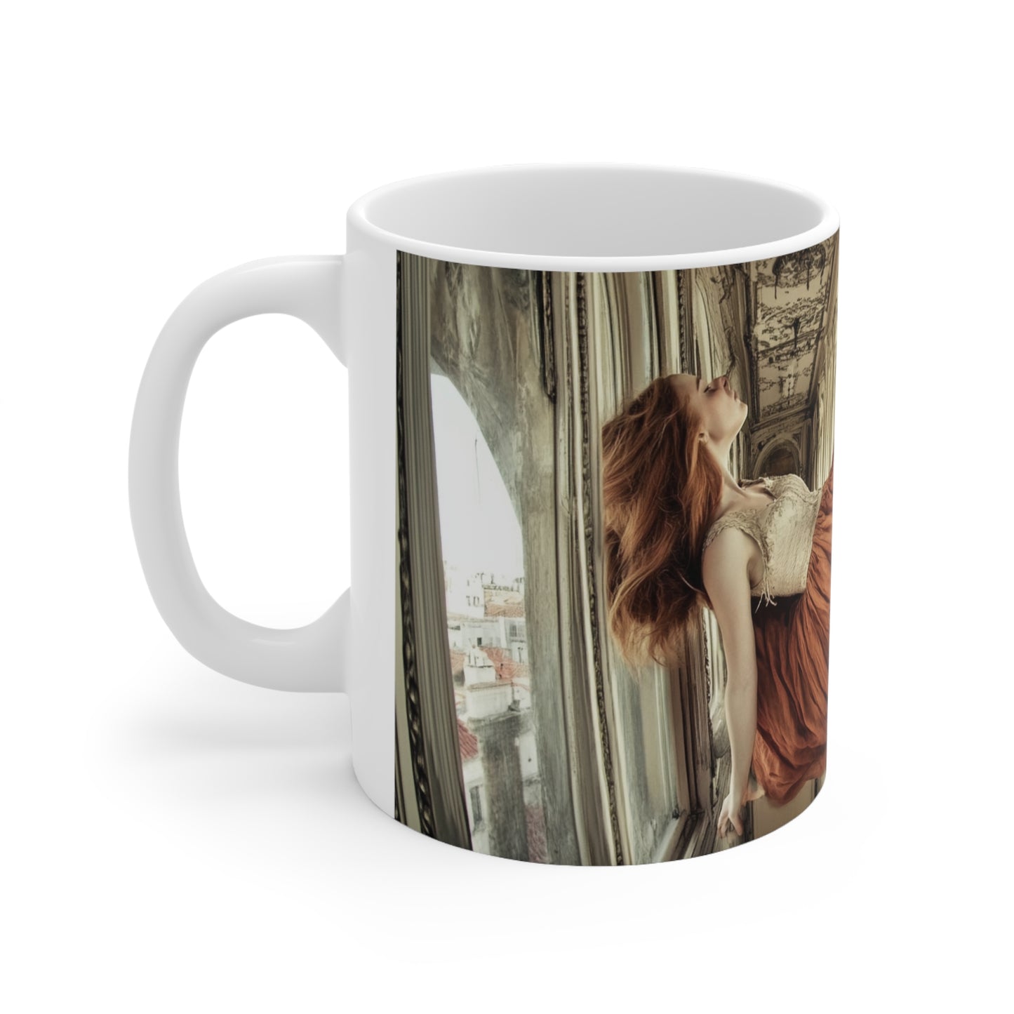 Lady in Suspense Ceramic Coffee Cup, 11oz