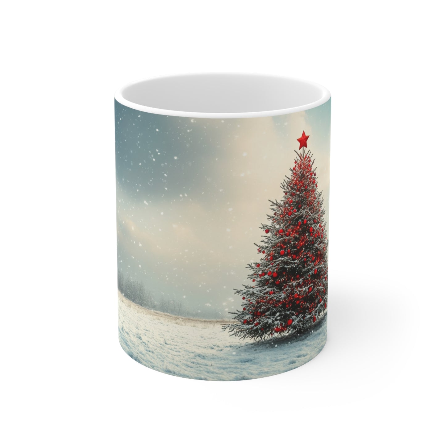 Snowy Christmas Tree Ceramic Coffee Cup, 11oz
