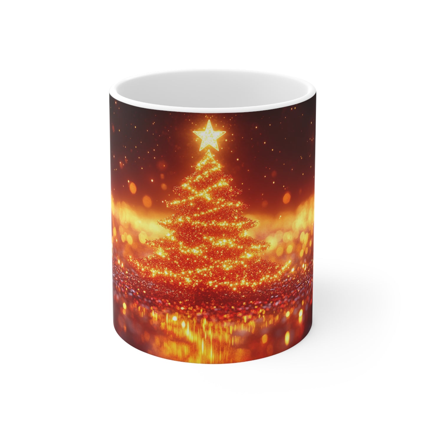 Golden Christmas Tree Fight Ceramic Coffee Cup, 11oz