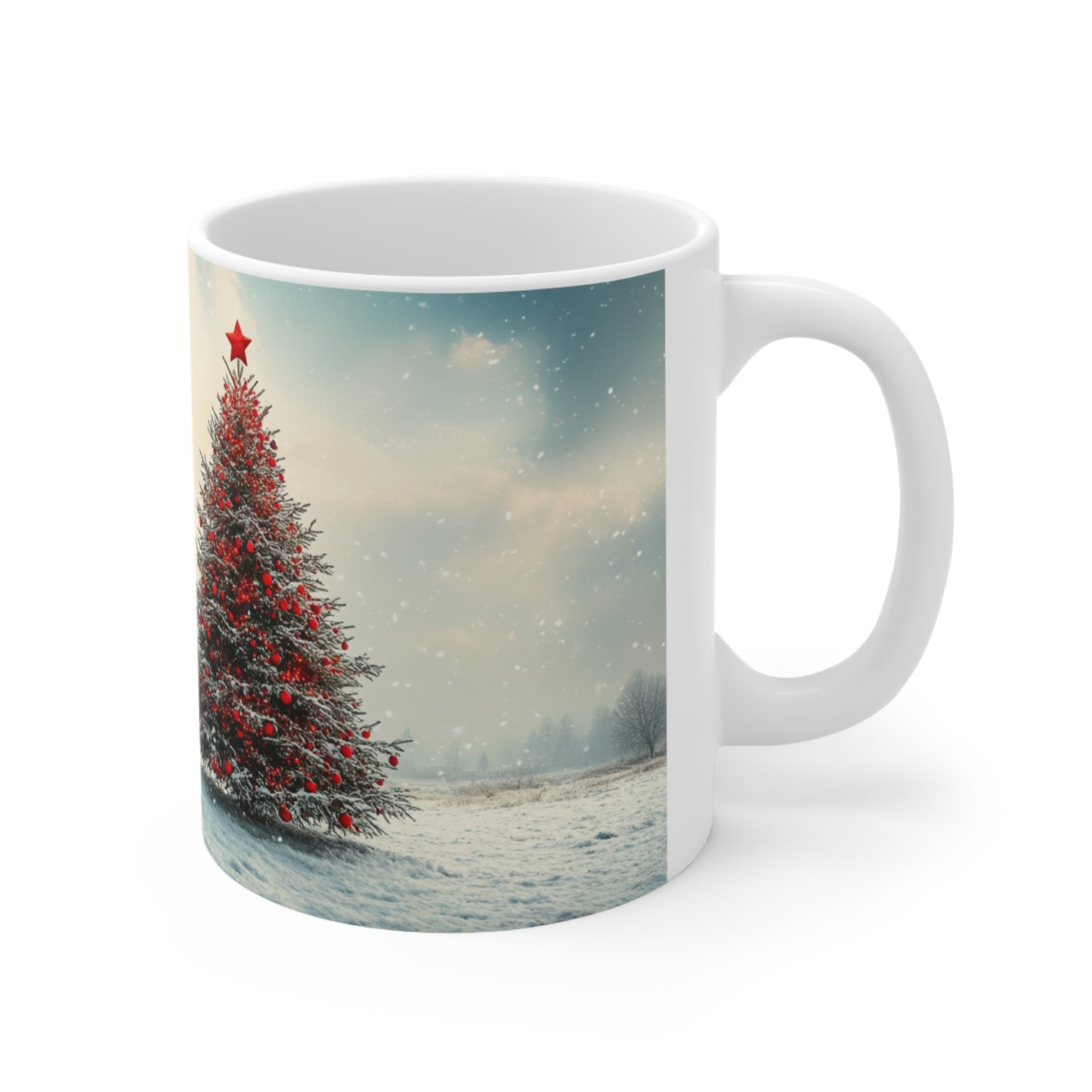 Snowy Christmas Tree Ceramic Coffee Cup, 11oz
