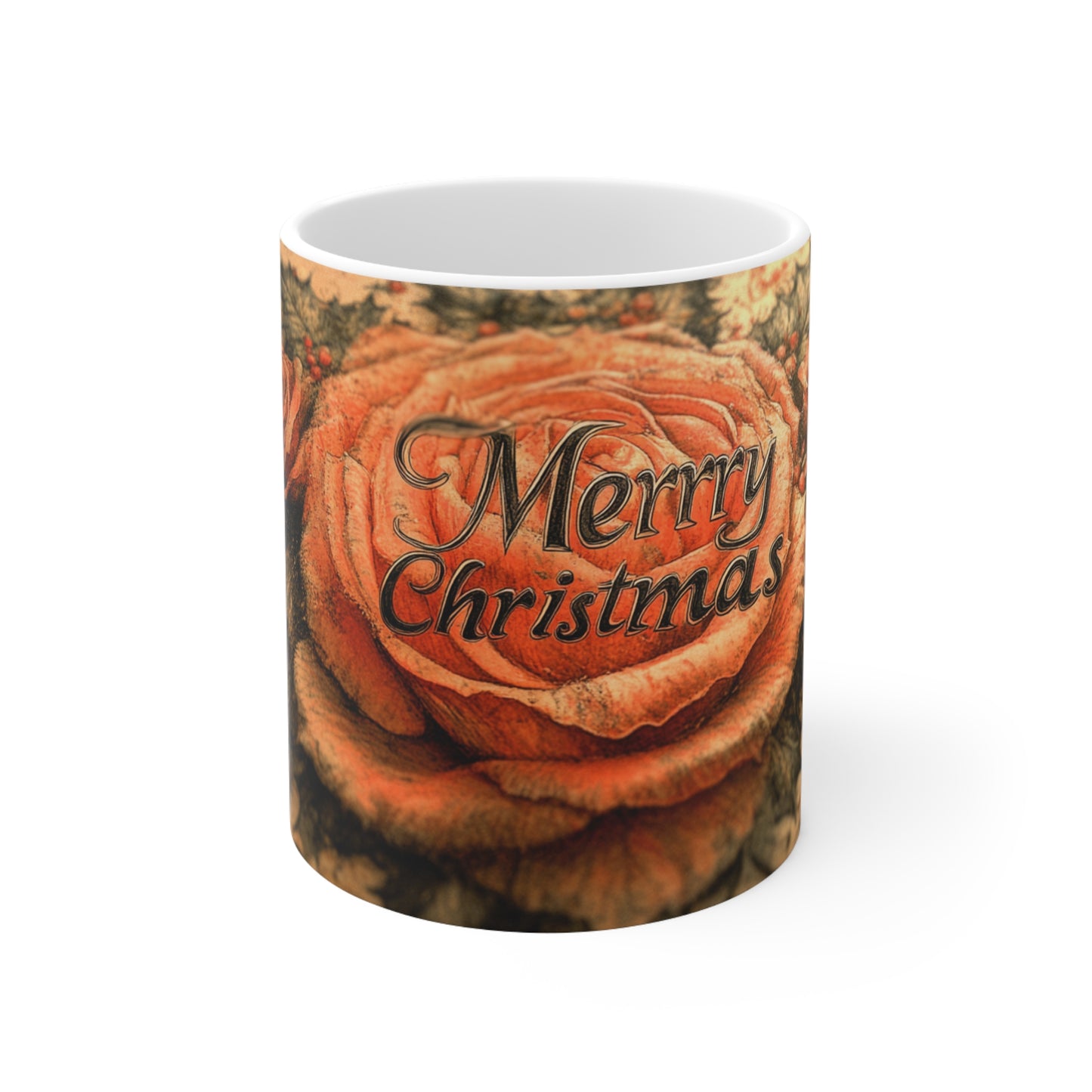 Merry Christmas Rose Ceramic Coffee Cup, 11oz